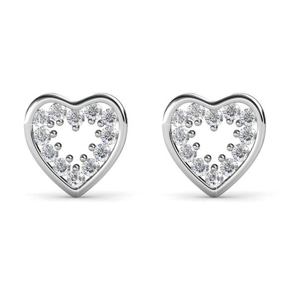 Silver Heart Swarovski Crystal Stud Earrings - Picture 1 of 4